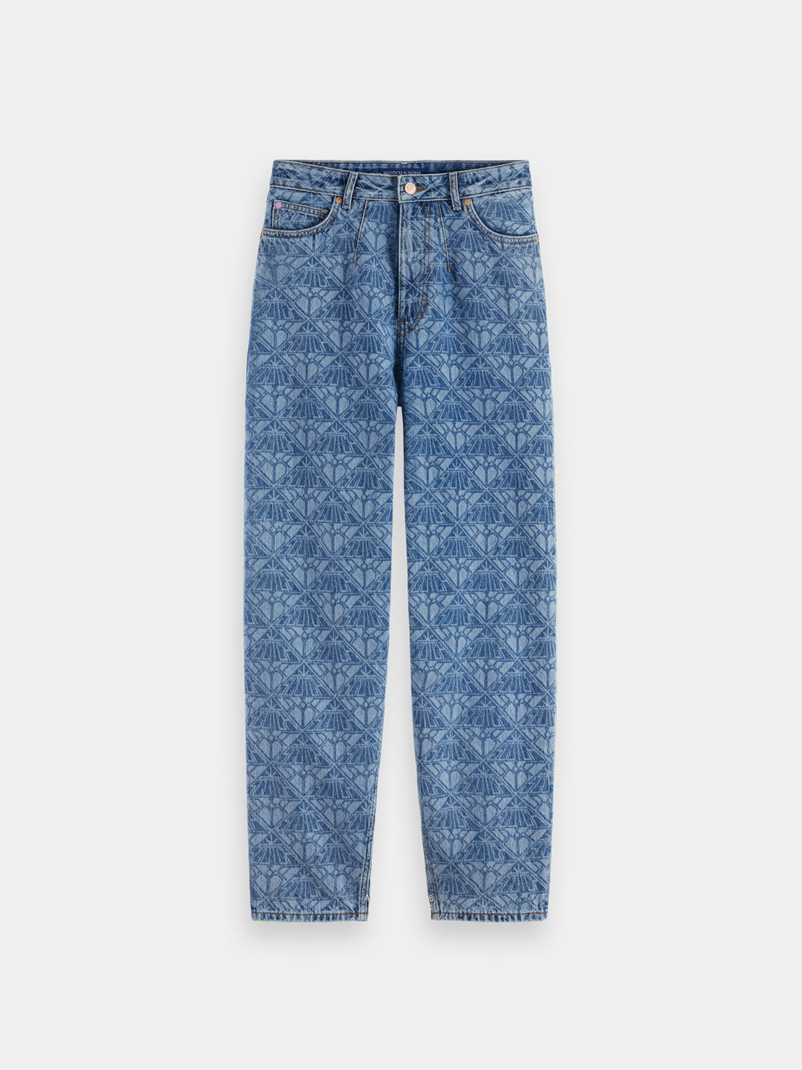 Scotch & Soda Tide Balloon Fit denim jeans showing relaxed fit, light wash, and classic five-pocket design.
