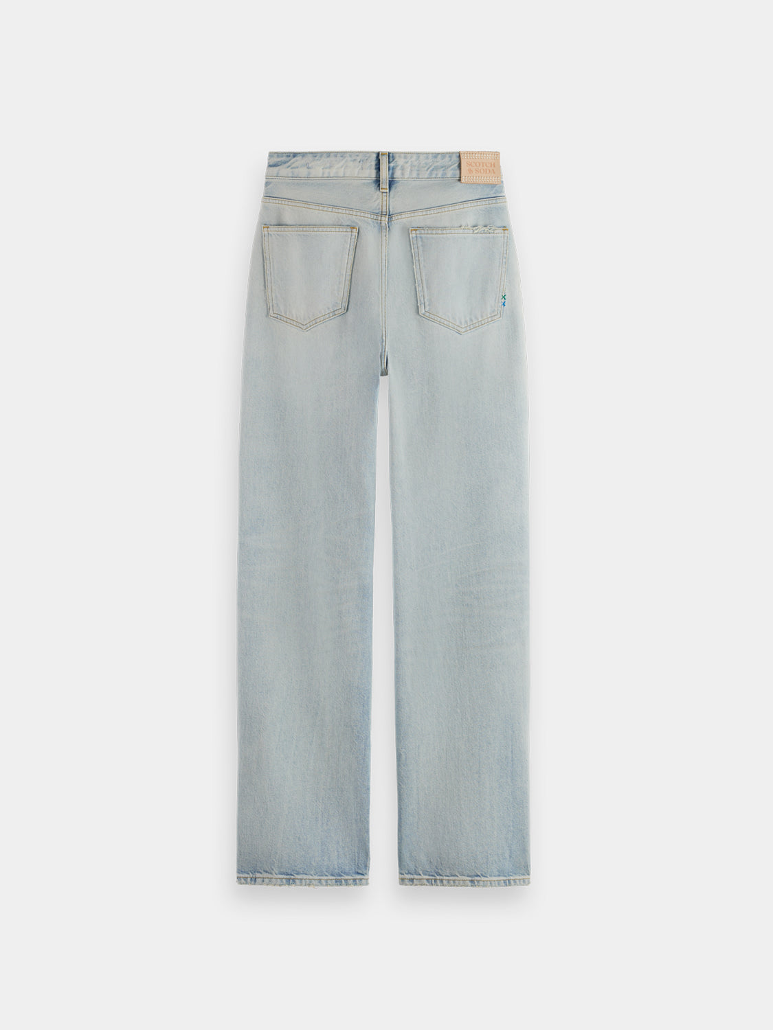 Dark blue Ripple straight-fit denim jeans by SCOTCH & SODA, showing back view with classic five-pocket design and stitched details.