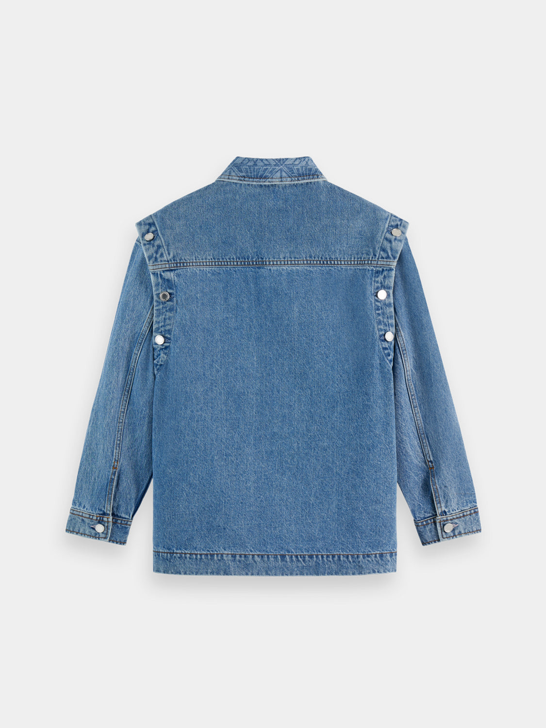 Washed denim jacket by Scotch & Soda, showcasing classic blue denim with a relaxed fit and button-front design.