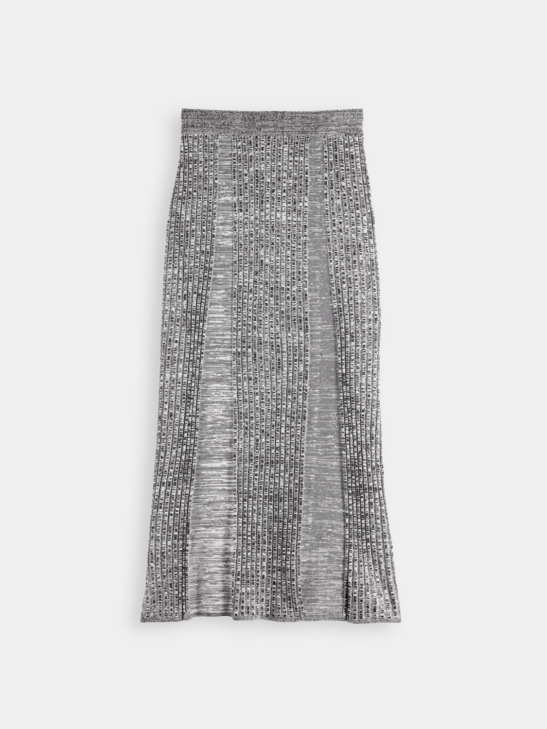 Black maxi ribbed knitted skirt by Scotch & Soda, flowing length and textured fabric, styled for casual or dressy looks.