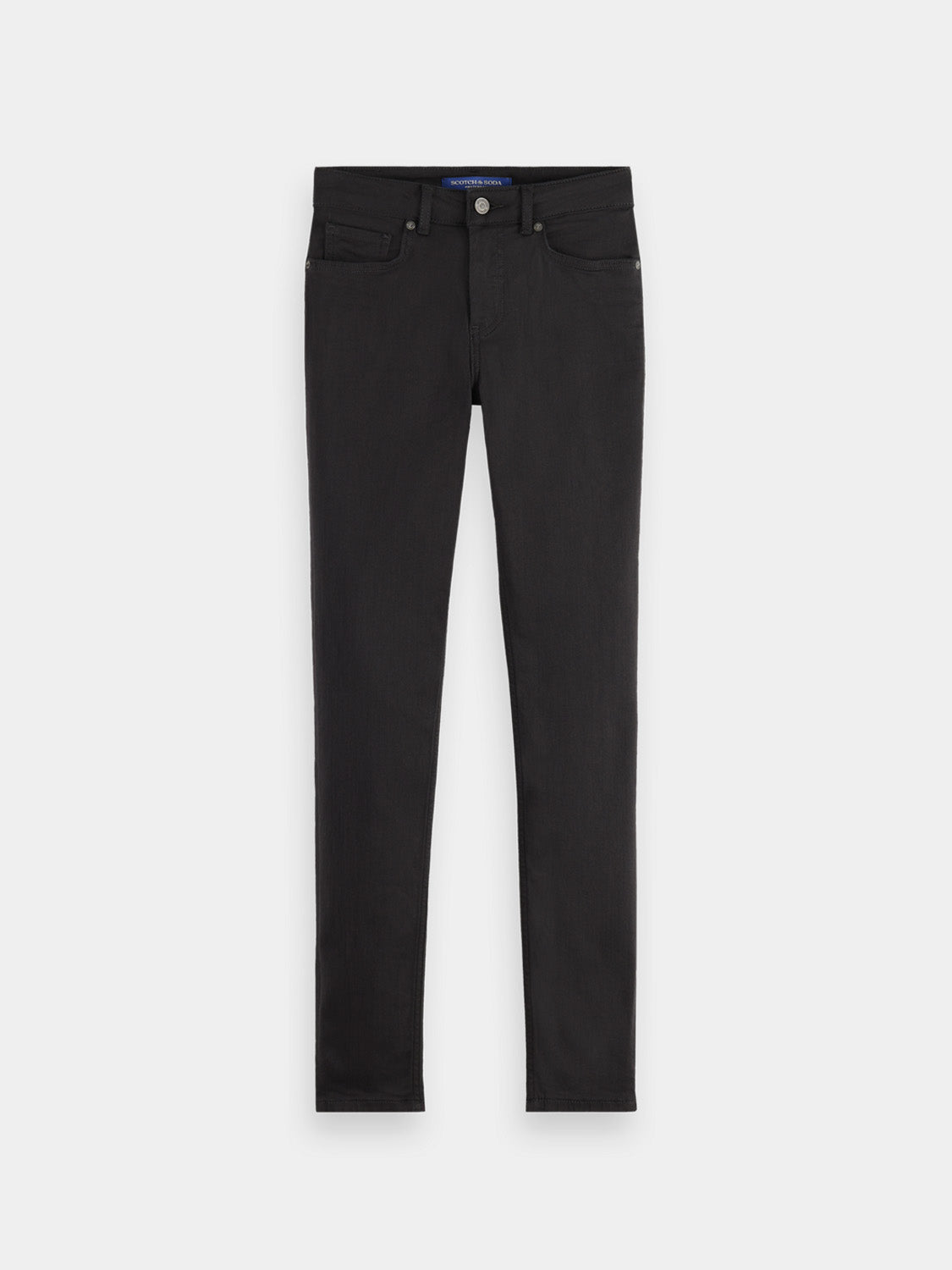 Scarlet blue skinny-fit Scotch & Soda denim jeans with classic five-pocket design and slim silhouette.