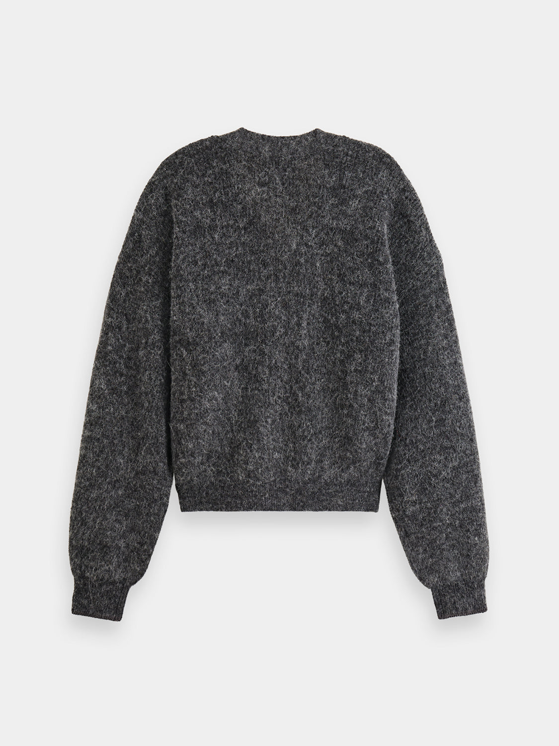 Dark fuzzy knitwear cardigan by Scotch & Soda with a cozy, textured appearance and long sleeves.