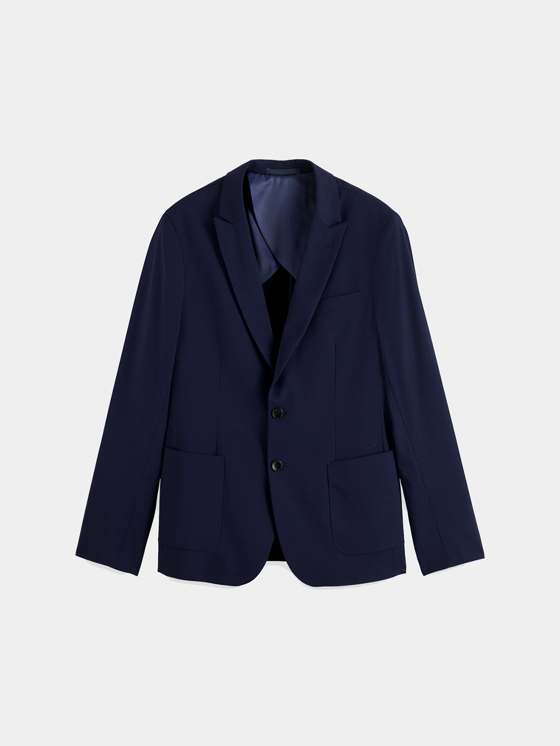 SCOTCH & SODA men's peak lapel blazer, tailored fit, navy blue, formal blazer with classic design and stylish lapel details.