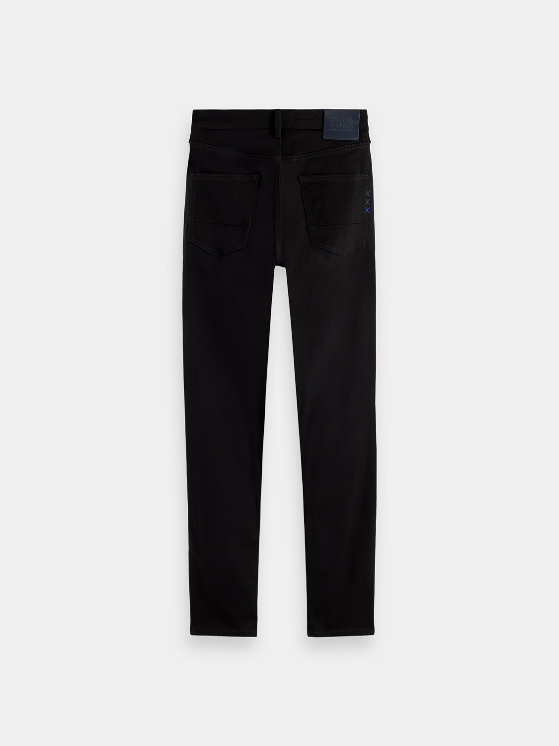 Scotch & Soda Ralston slim-fit denim jeans in dark wash, showing front view with pockets and belt loops.
