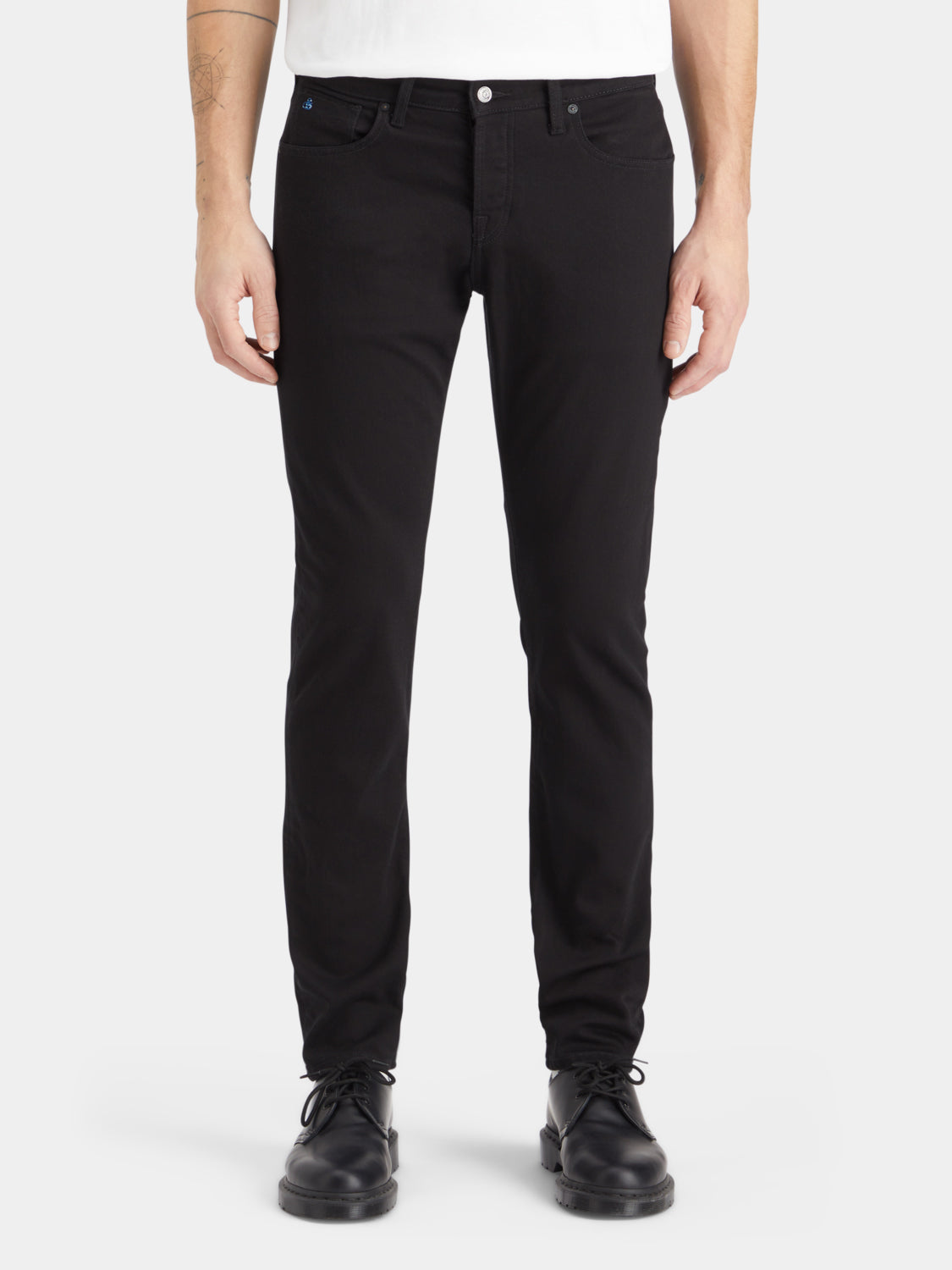 Slim-fit Scotch & Soda Ralston denim jeans with classic five-pocket design and dark wash, shown on a model.