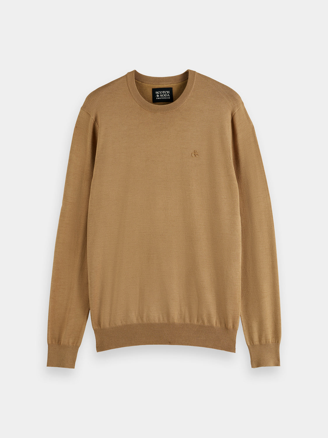 Viscose crewneck pullover by Scotch & Soda, a stylish knitwear piece with a classic fit and soft fabric, shown on a model.