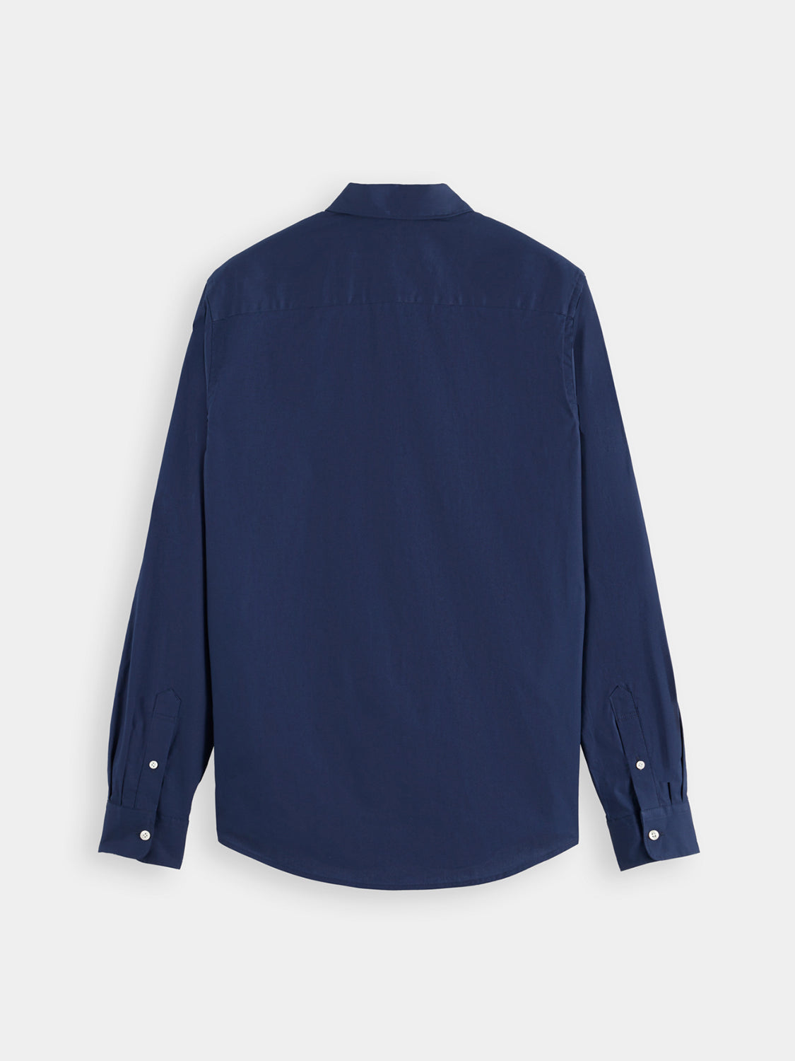 Long-sleeve Scotch & Soda poplin shirt in dark color, classic button-up style with collar and chest pocket.