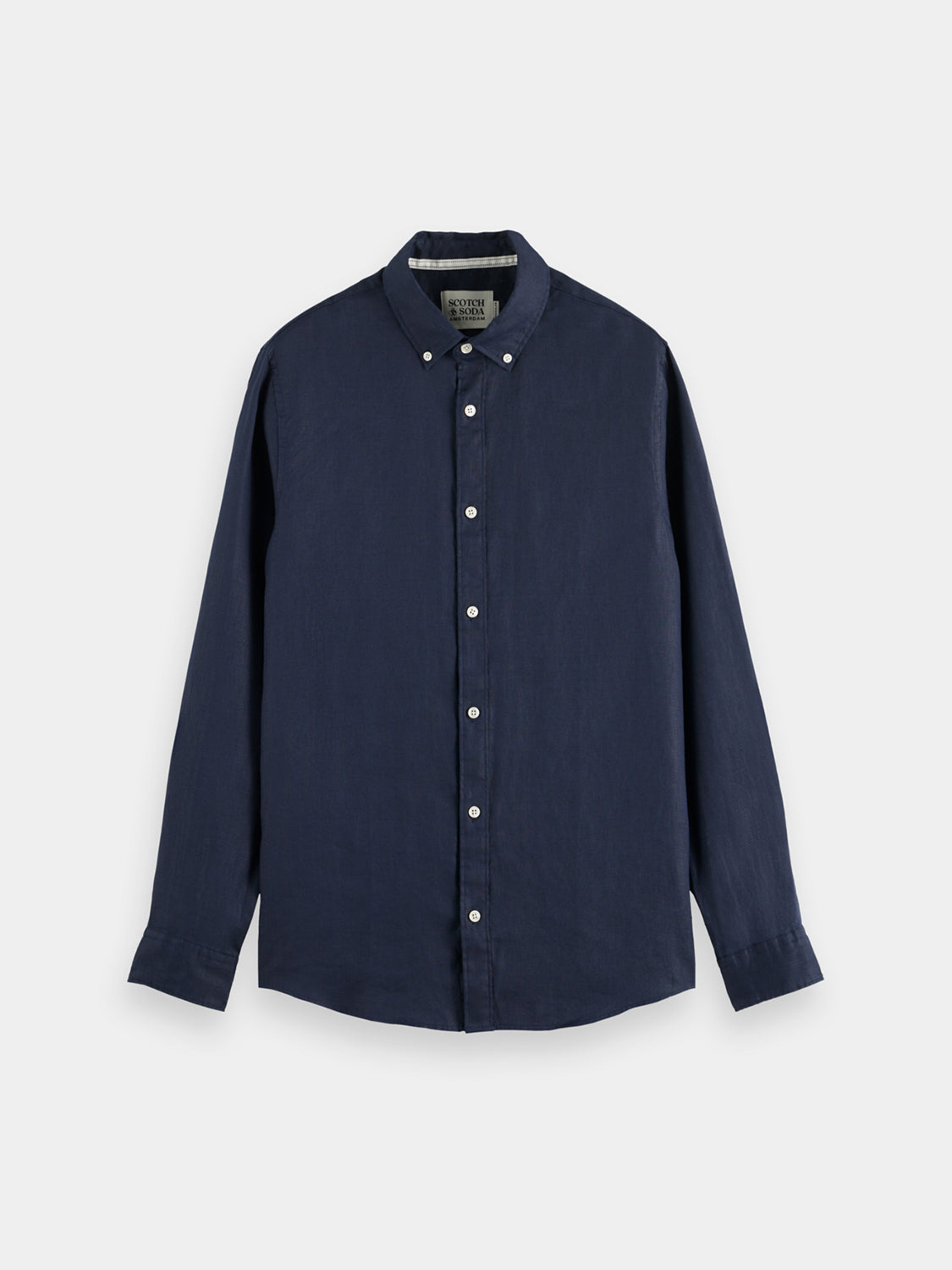Long-sleeve linen shirt by Scotch & Soda featuring a relaxed fit and natural fabric in a neutral color.