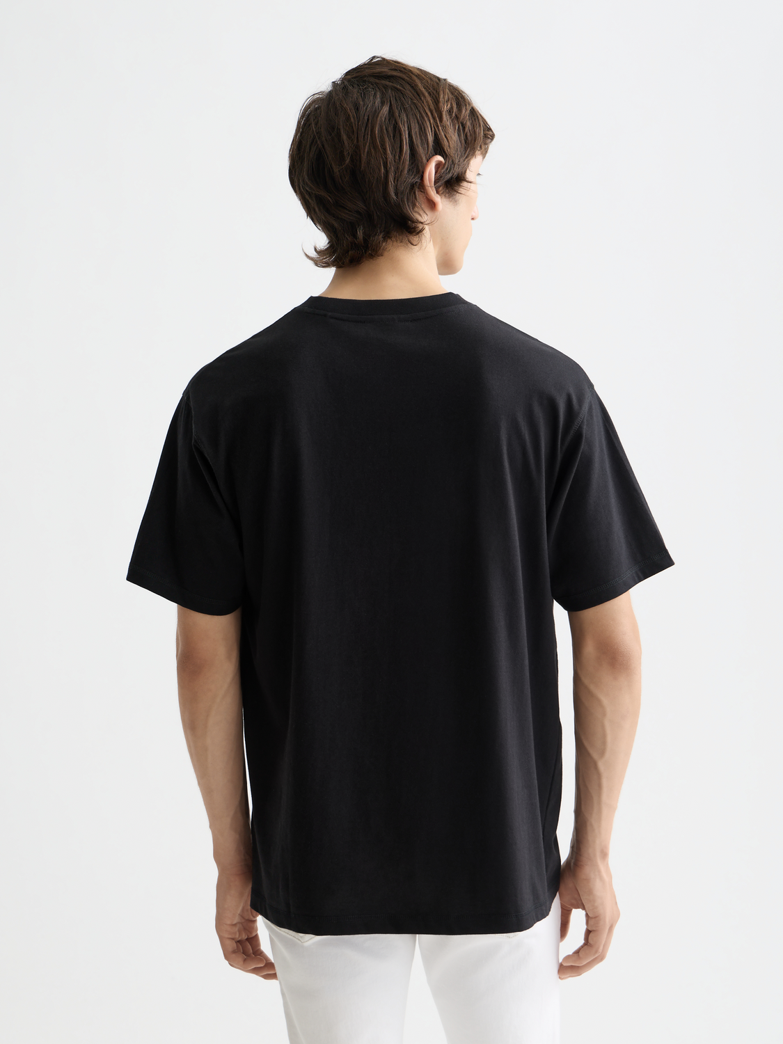 Scotch & Soda logo T-shirt, short-sleeve tee with printed logo on front, casual black cotton shirt for men.