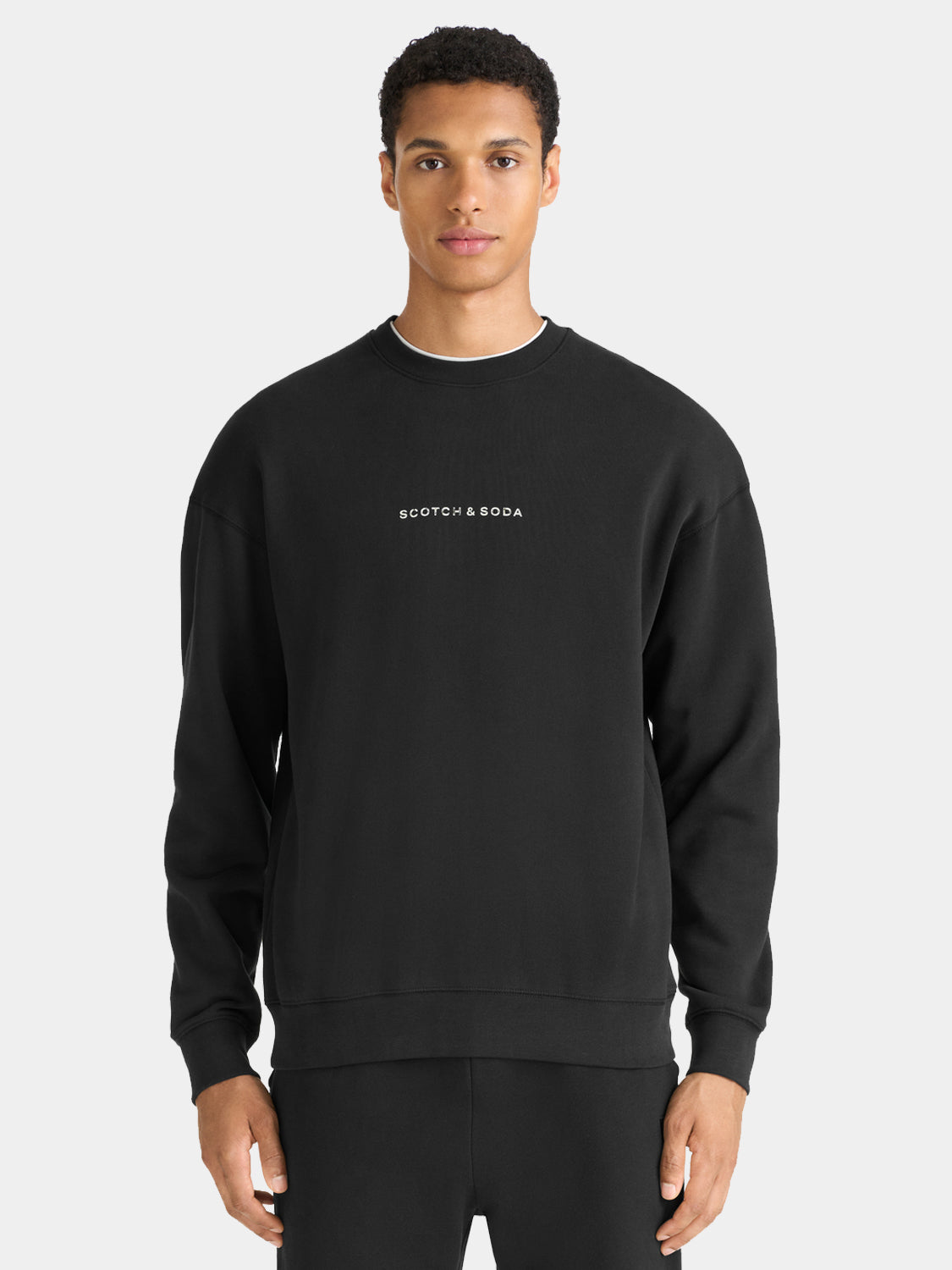 Scotch & Soda logo sweatshirt featuring a front view of the stylish sweatshirt with a bold logo design on the chest.
