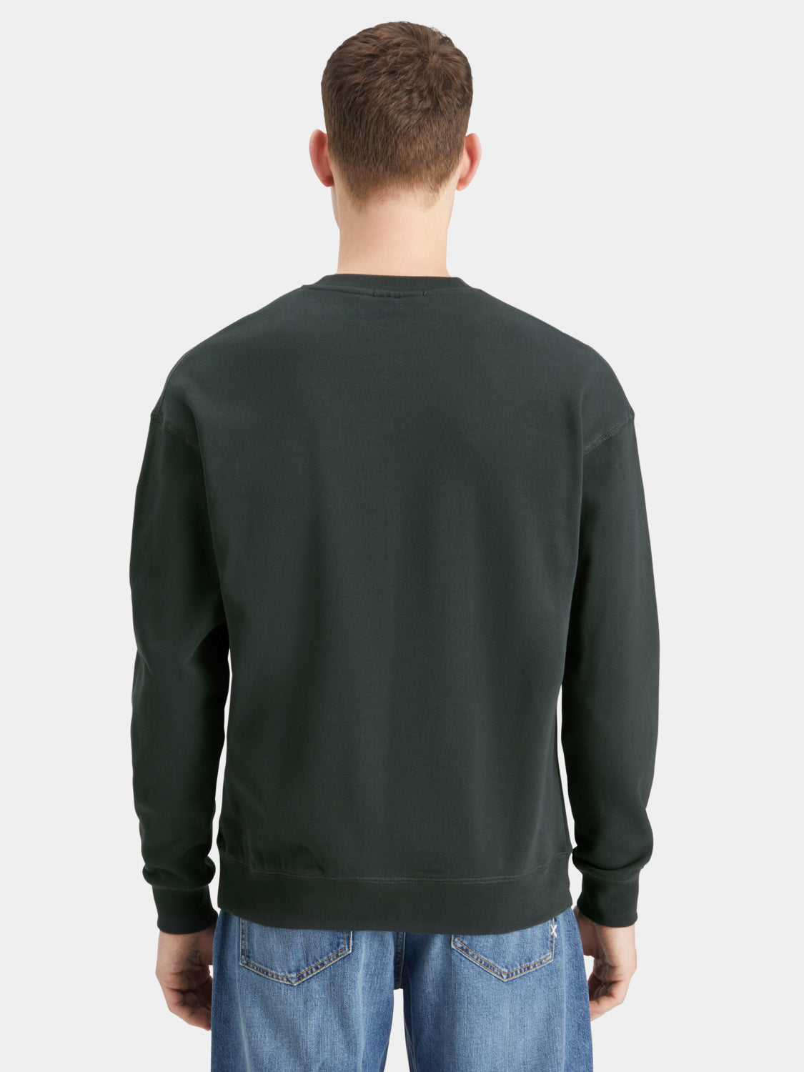 Black Scotch & Soda logo sweatshirt with front graphic, soft cotton fabric, and relaxed fit for casual wear.