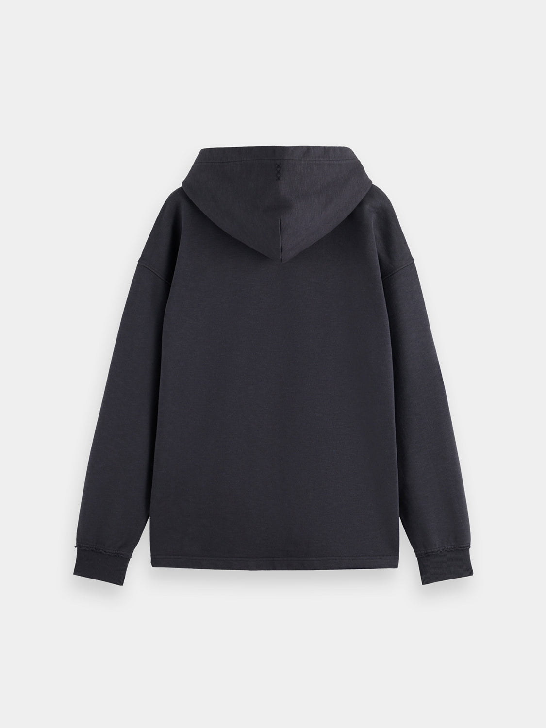 Black embroidered logo hoodie from Scotch & Soda, featuring a front pocket and ribbed cuffs, casual sweats for everyday wear.