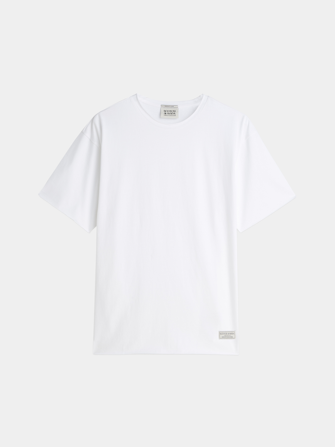 Raw-edged black short-sleeve T-shirt from Scotch & Soda, casual men's S/S tee with distressed hem detail