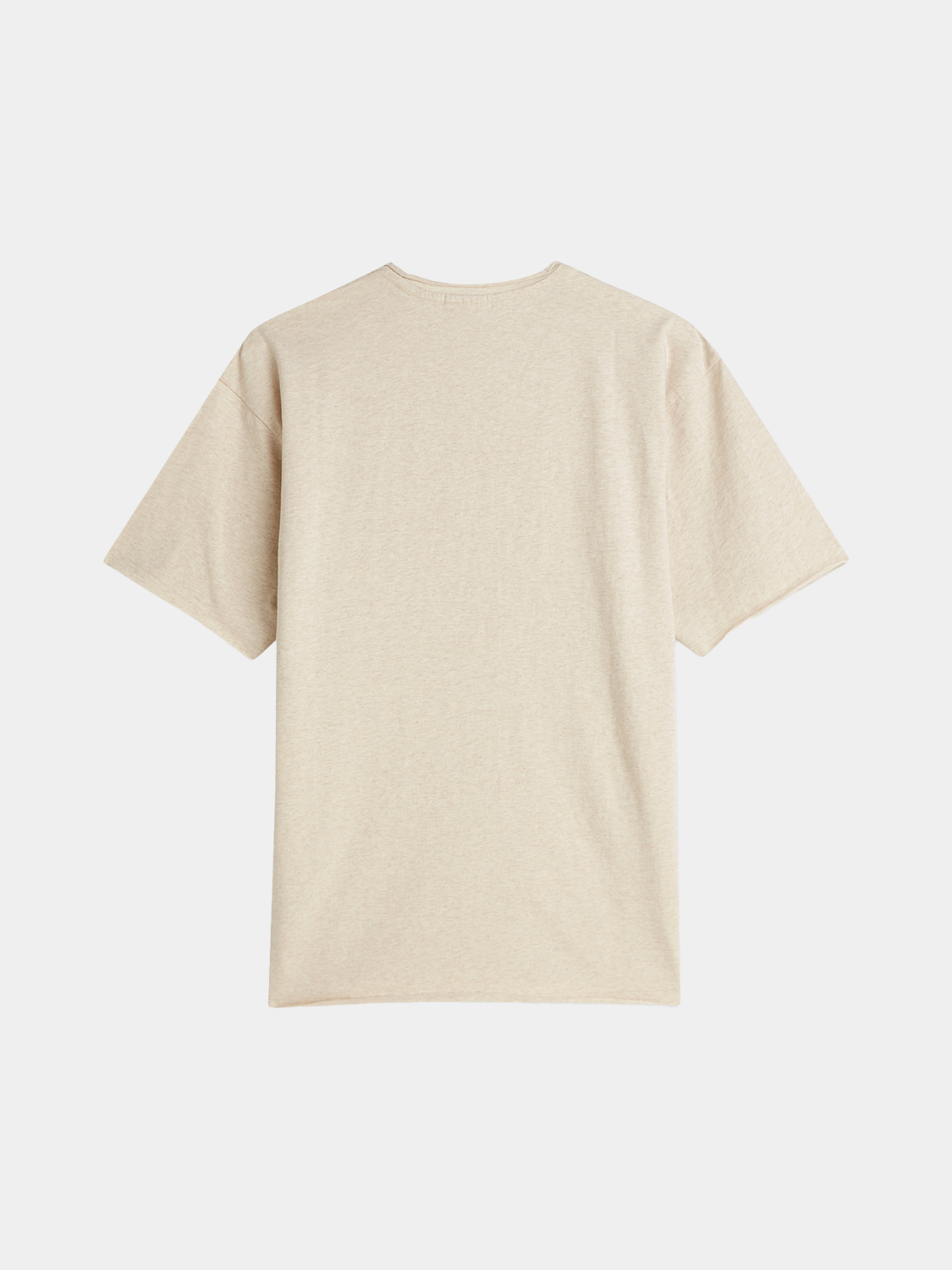 Raw-edged Scotch & Soda short-sleeve t-shirt displayed from the back, showcasing a casual, relaxed fit and raw hem detail.