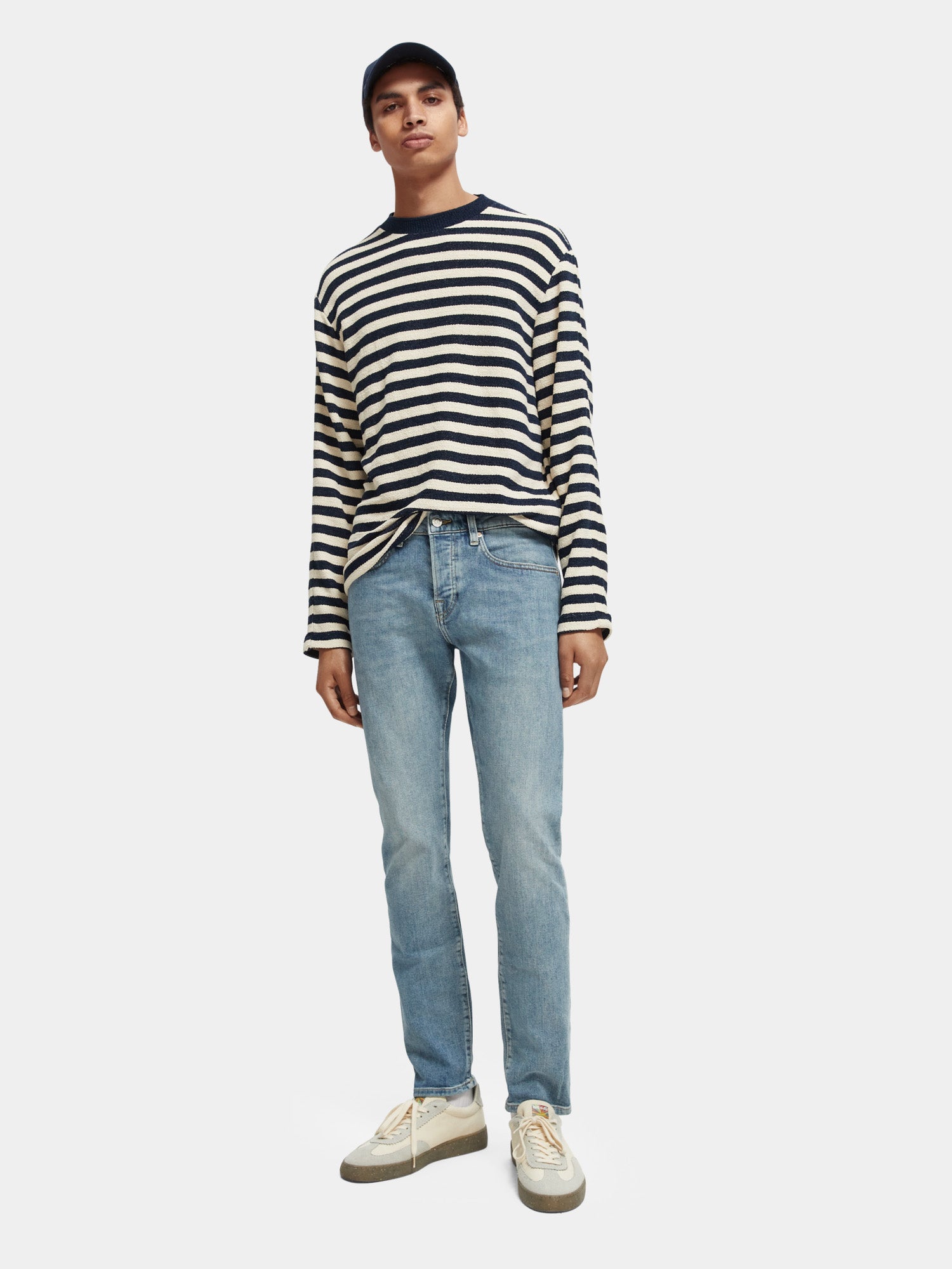 Scotch & Soda Ralston slim fit denim jeans with classic five-pocket design and dark wash, front view