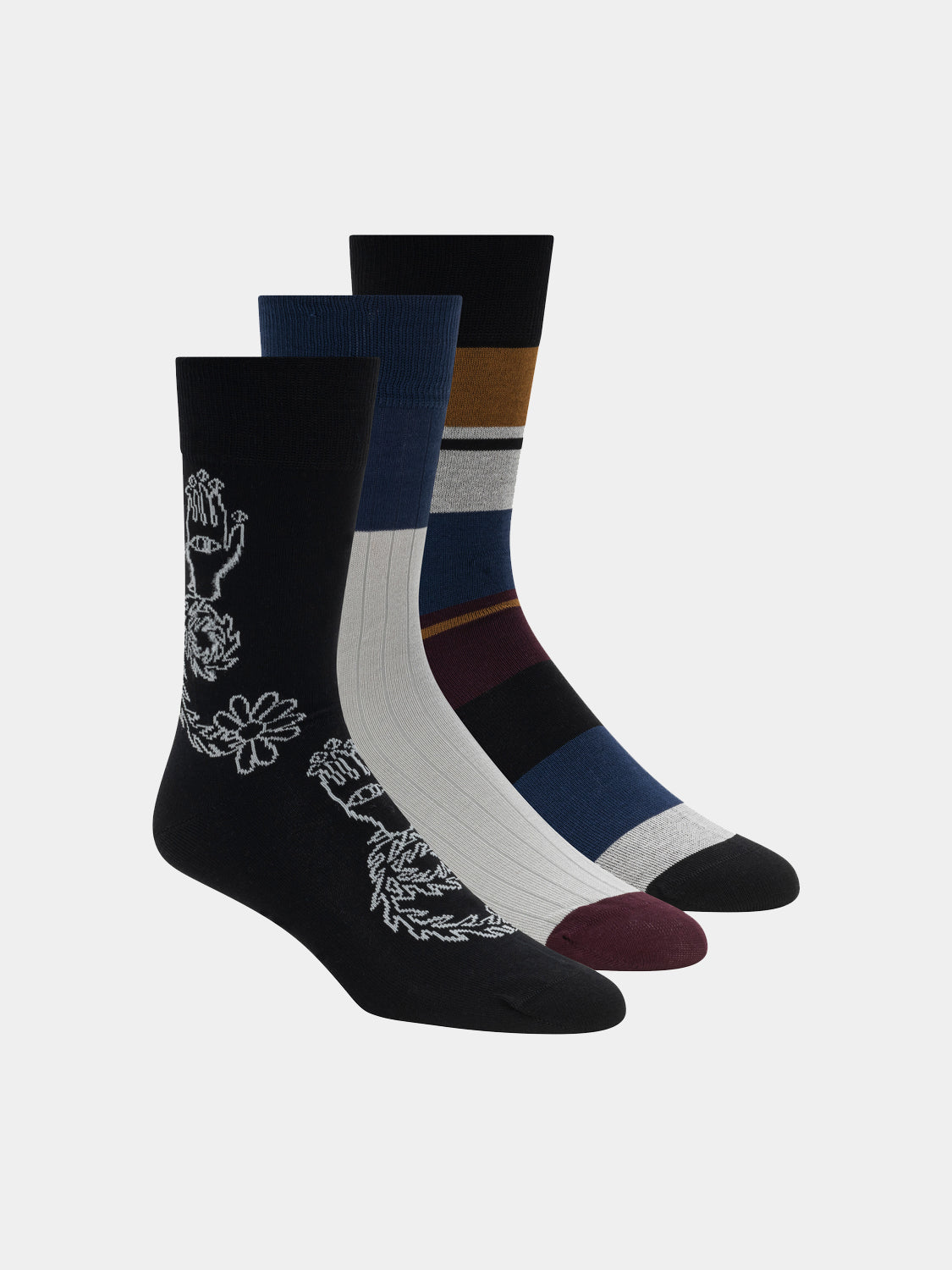3-pack pattern crew socks