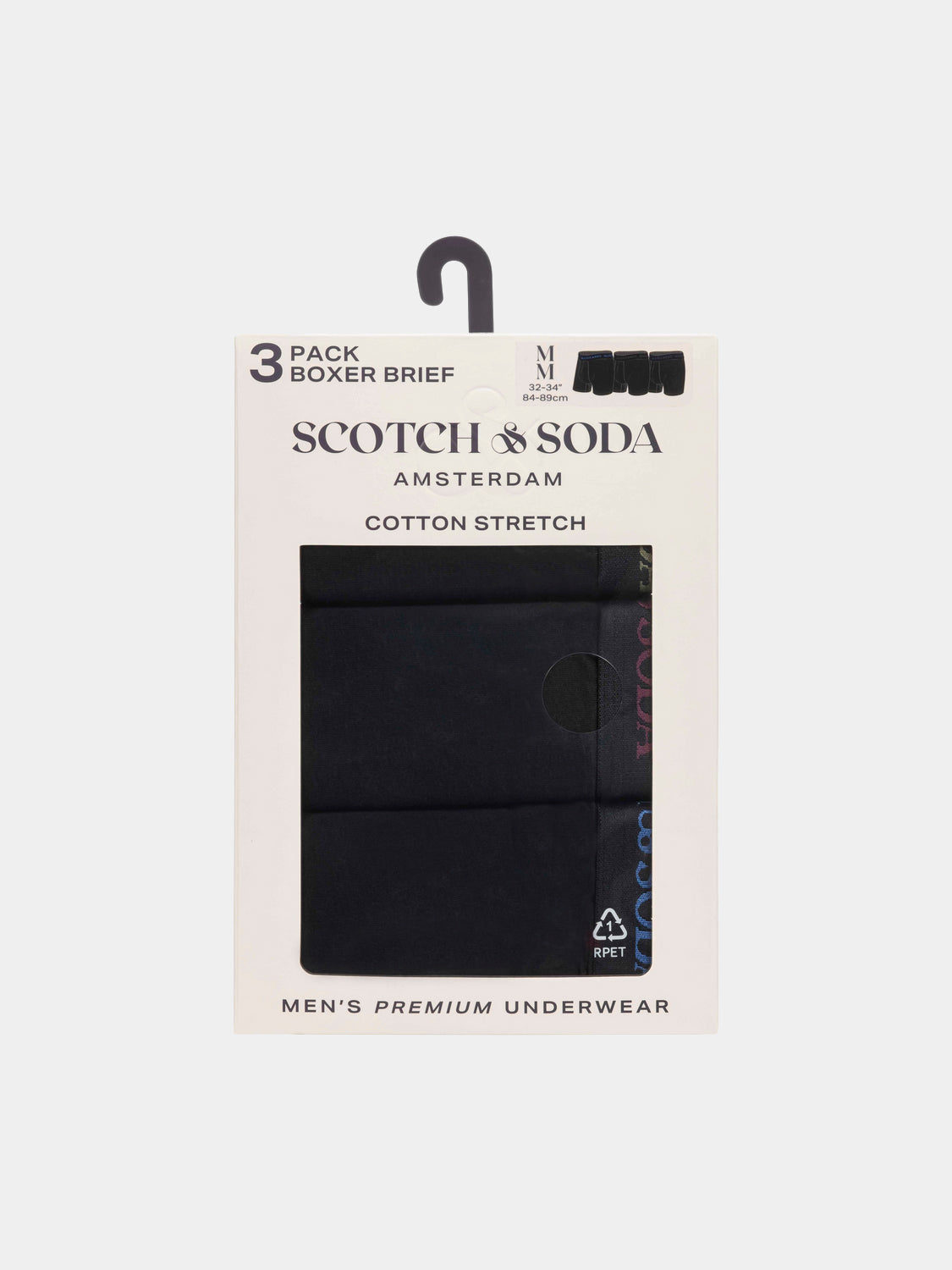 Three-pack Scotch & Soda men's boxer briefs in assorted colors, comfortable underwear with elastic waistband and soft fabric.