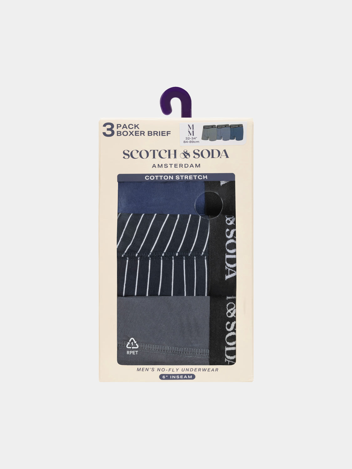 Three-pack boxer briefs from Scotch & Soda featuring comfortable underwear in various colors and stylish fit.