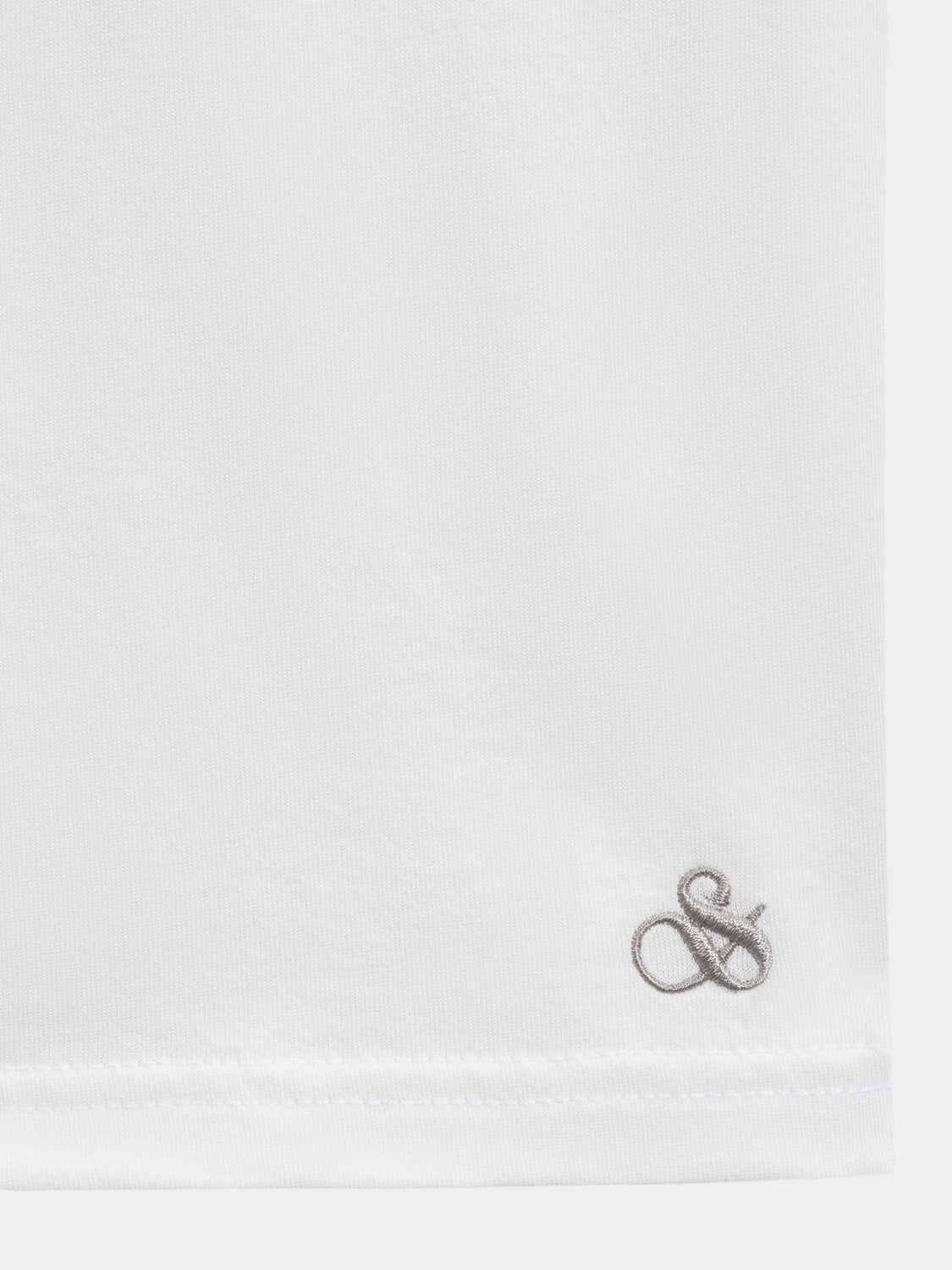 Three Scotch & Soda short sleeve crew neck T-shirts in neutral colors, folded and stacked for display.