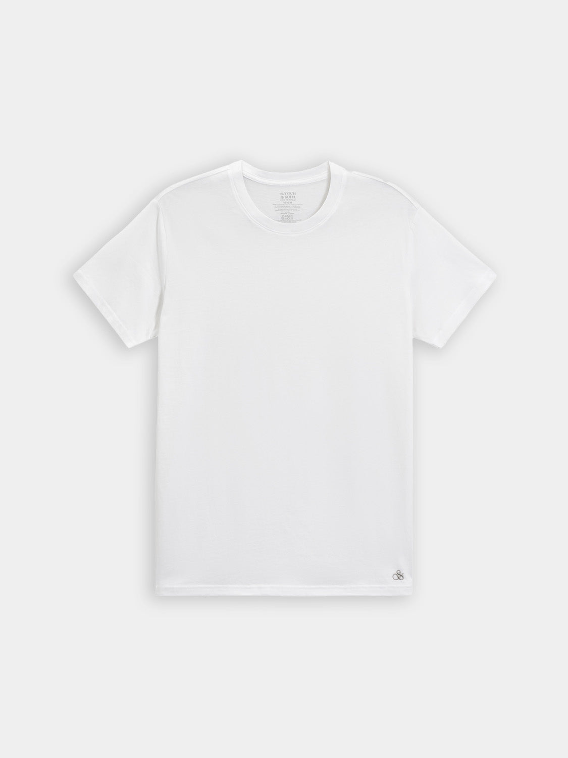 Three SCOTCH & SODA crew neck T-shirts in a 3-pack, short-sleeve design, displayed in various colors on a plain background.