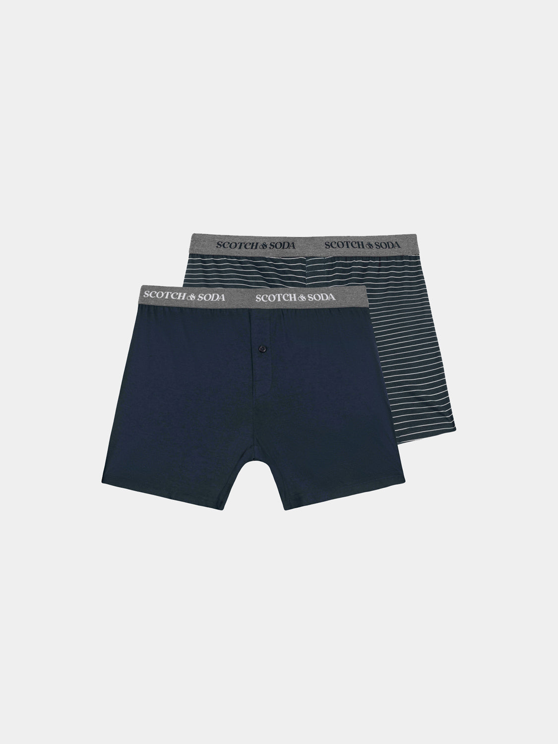 Two pairs of Scotch & Soda men's boxer underwear in a 2-pack, featuring comfortable fabric and classic design.