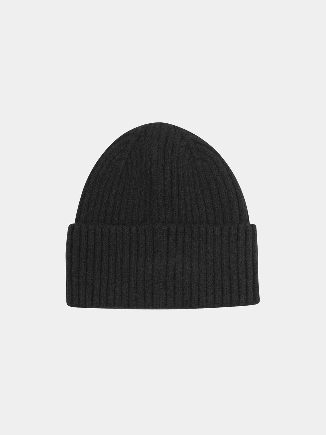 Black ribbed cuffed beanie hat by SCOTCH & SODA, close-up view showing textured knit and snug fit.
