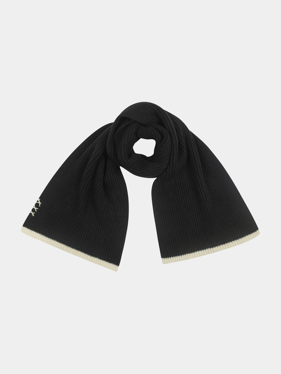 Ribbed scarf by Scotch & Soda in neutral tones, showcasing soft, textured fabric and stylish, versatile design.