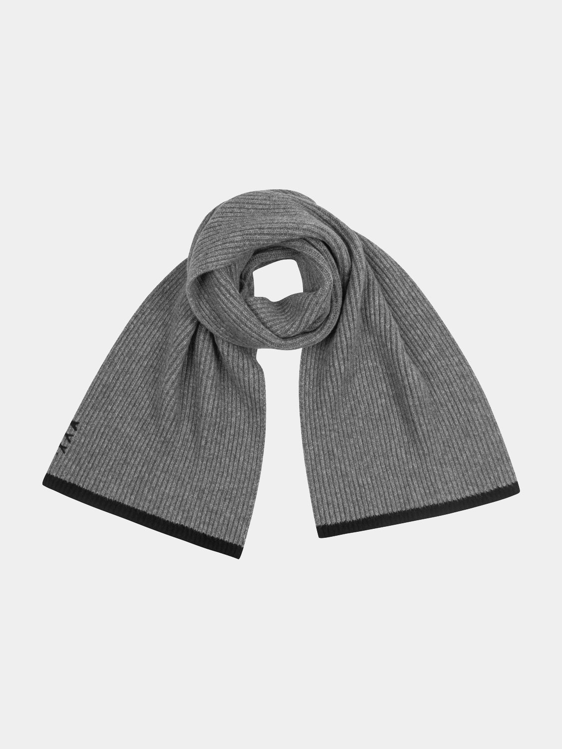 Ribbed scarf in neutral tones by Scotch & Soda, showcasing its textured knit and stylish design, perfect for cold weather.