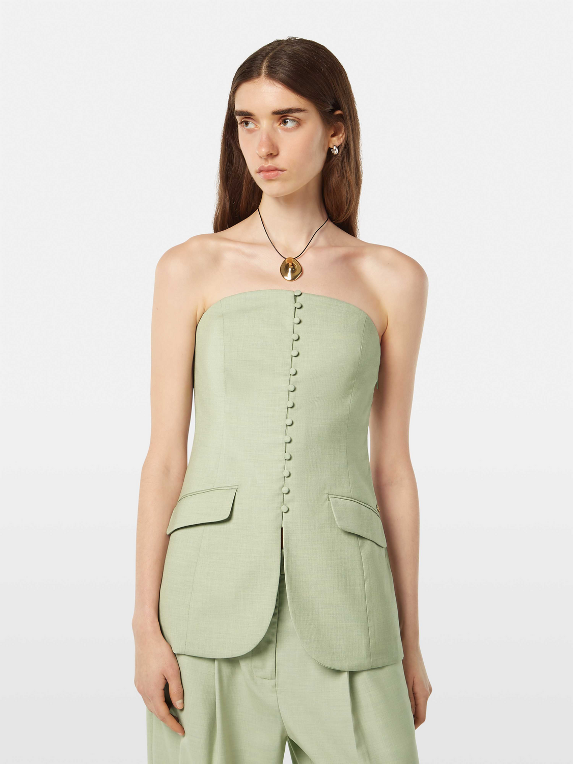 Woven tailored bodice top by Scotch & Soda featuring a fitted design and detailed stitching, on a neutral background.