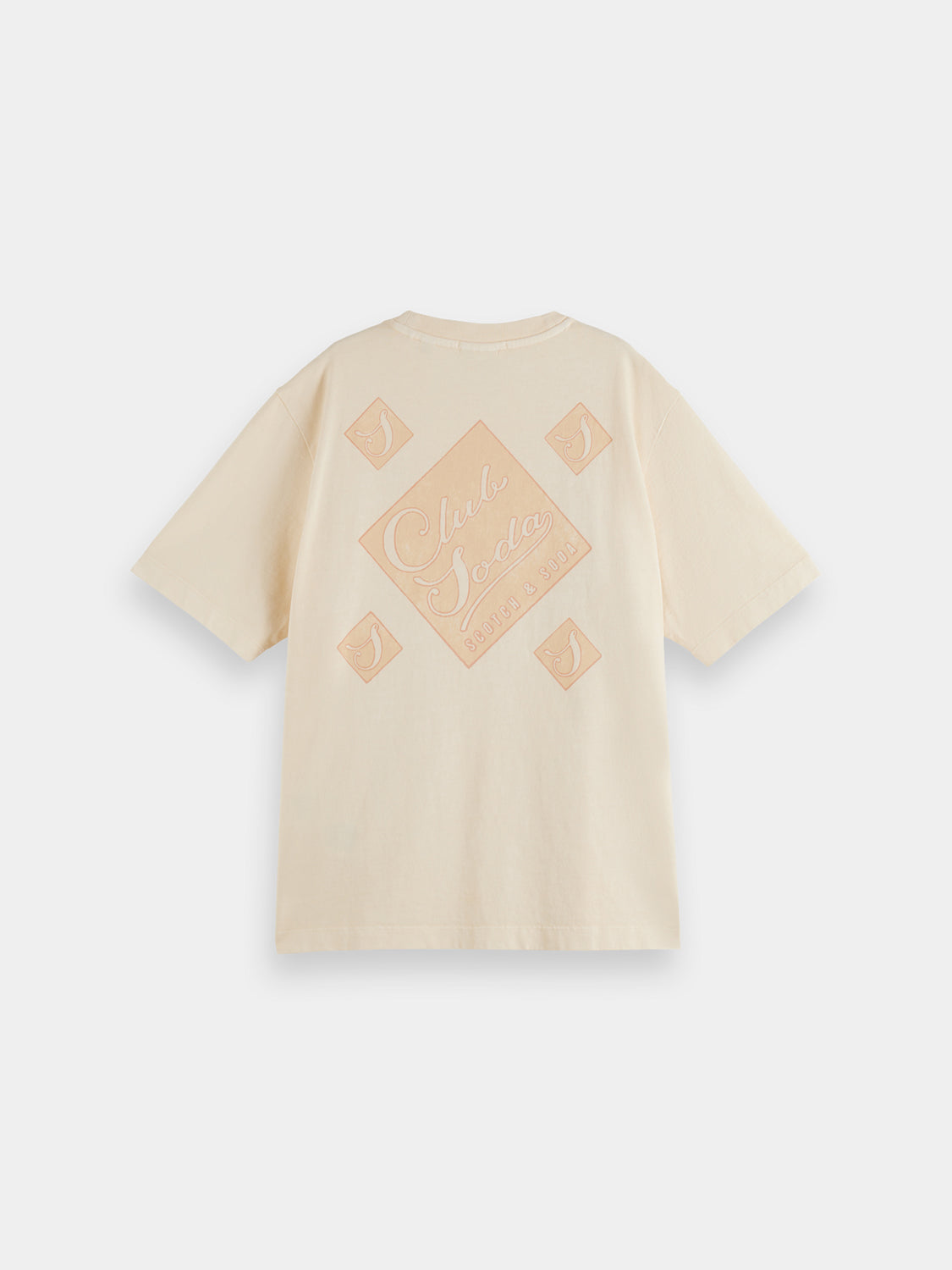 Black garment-dyed Scotch & Soda short-sleeve t-shirt laid flat, showcasing its soft fabric and classic fit.