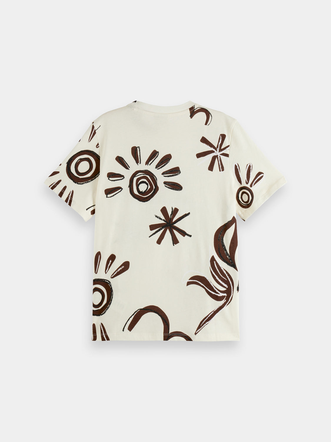 Black printed short-sleeve T-shirt by Scotch & Soda with graphic design on front, casual men's fashion tee.