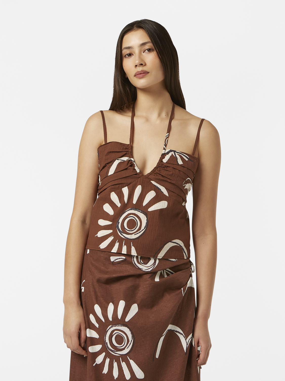 Gathered halter tank top by SCOTCH & SODA featuring a fitted design and sleeveless style, displayed on a neutral background.