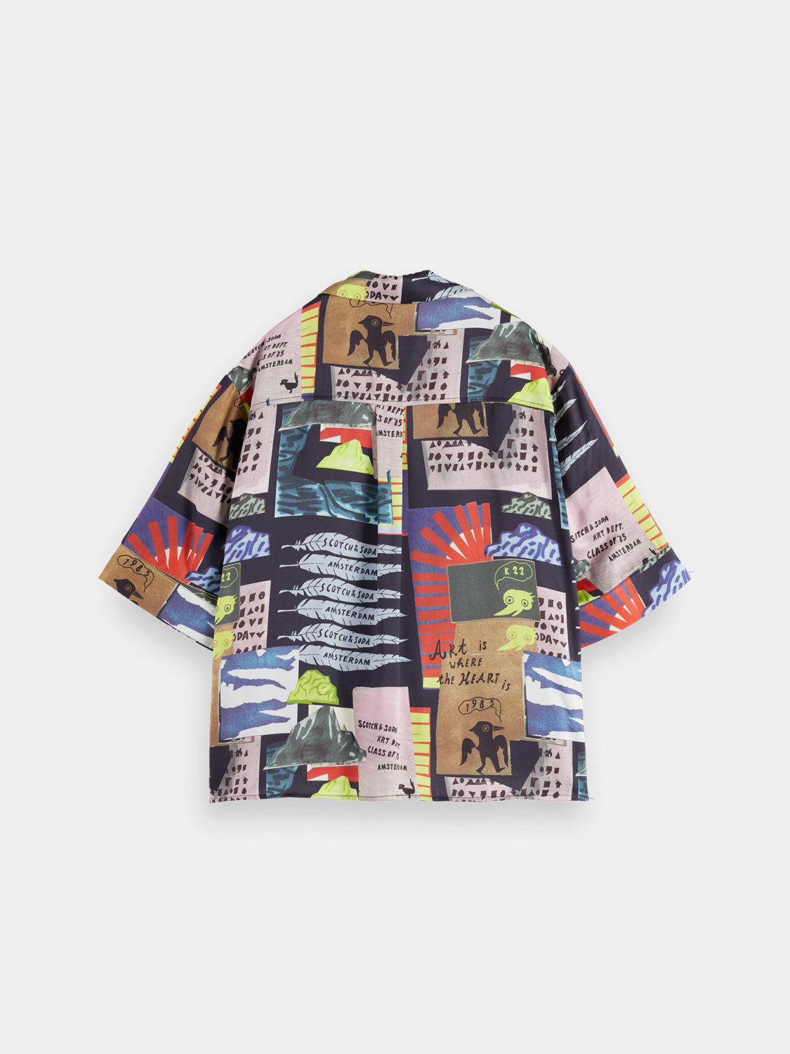 Printed short-sleeved shirt from Scotch & Soda with vibrant floral pattern, displayed on a hanger against a plain background.