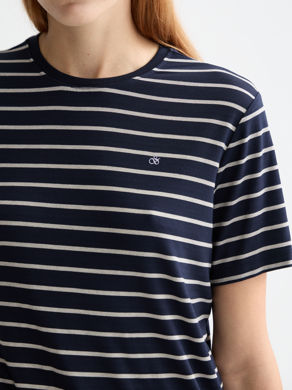 Striped Scotch & Soda short-sleeve t-shirt with colorful horizontal stripes and a classic crew neck.