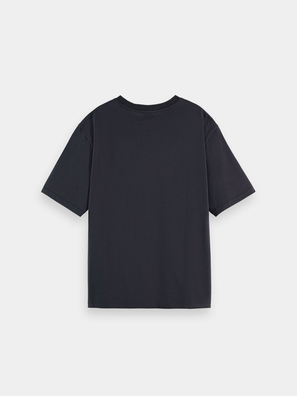 Black short-sleeve Scotch & Soda artwork T-shirt with colorful graphic design on front.