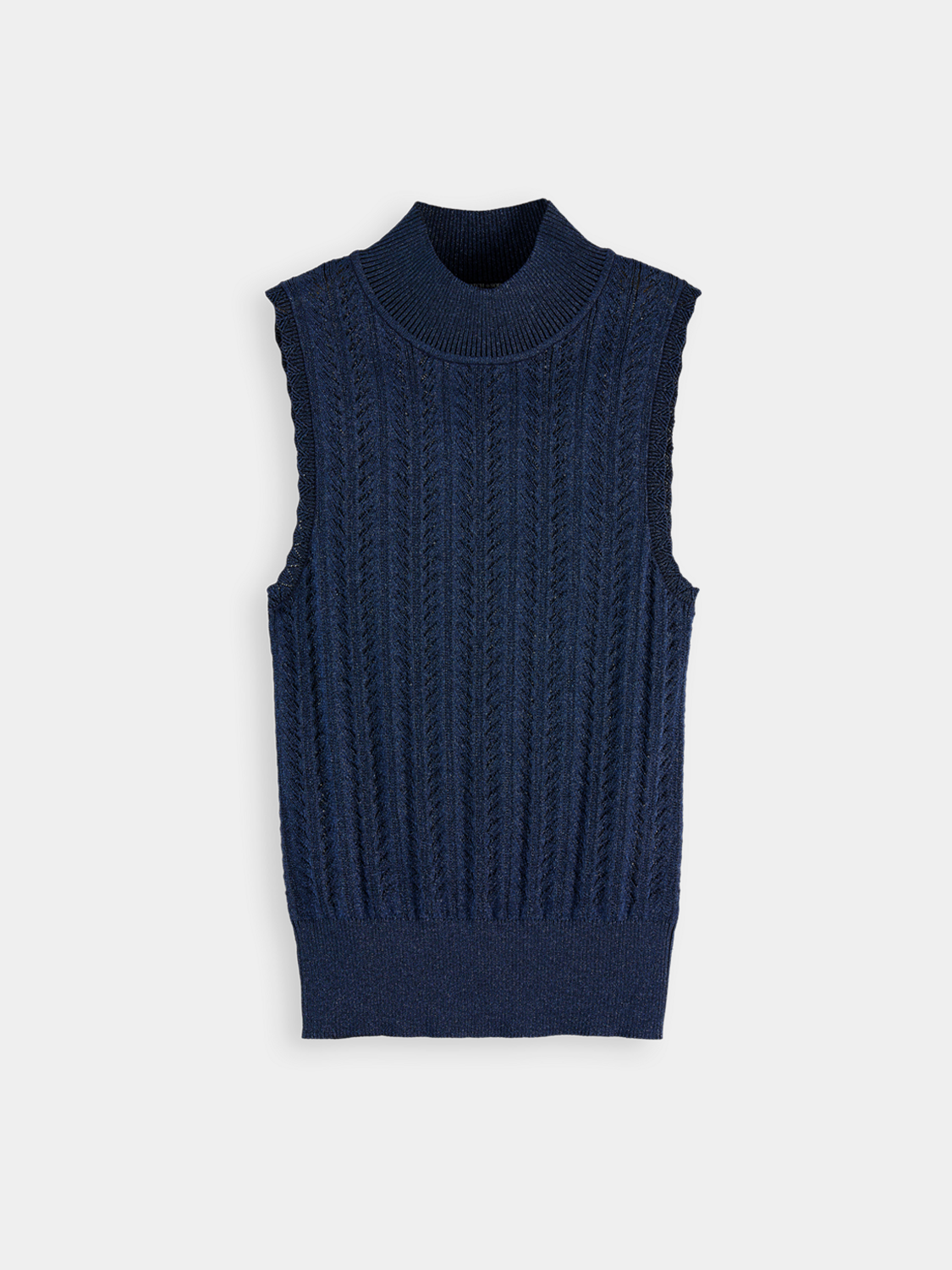 Metallic pointelle tank top from Scotch & Soda featuring a lightweight, breathable design with a subtle shimmer and sleeveless style.