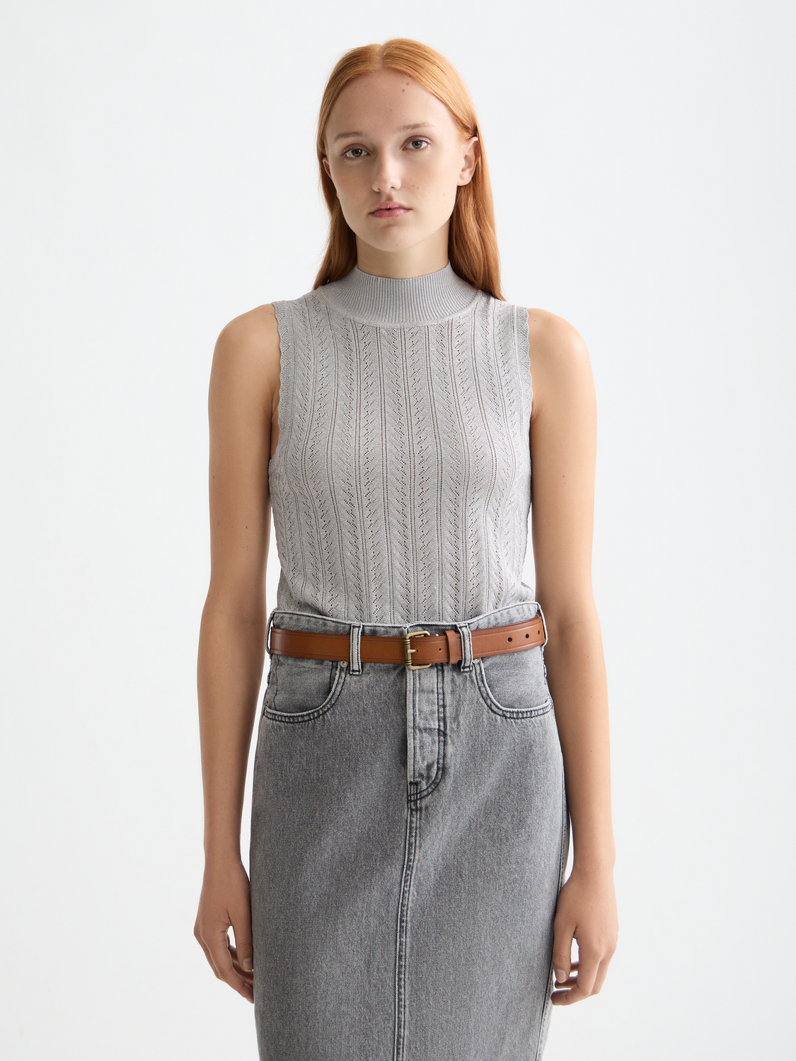 Metallic pointelle tank top by Scotch & Soda featuring a sleeveless design and subtle shimmer, perfect for casual or dressy wear.