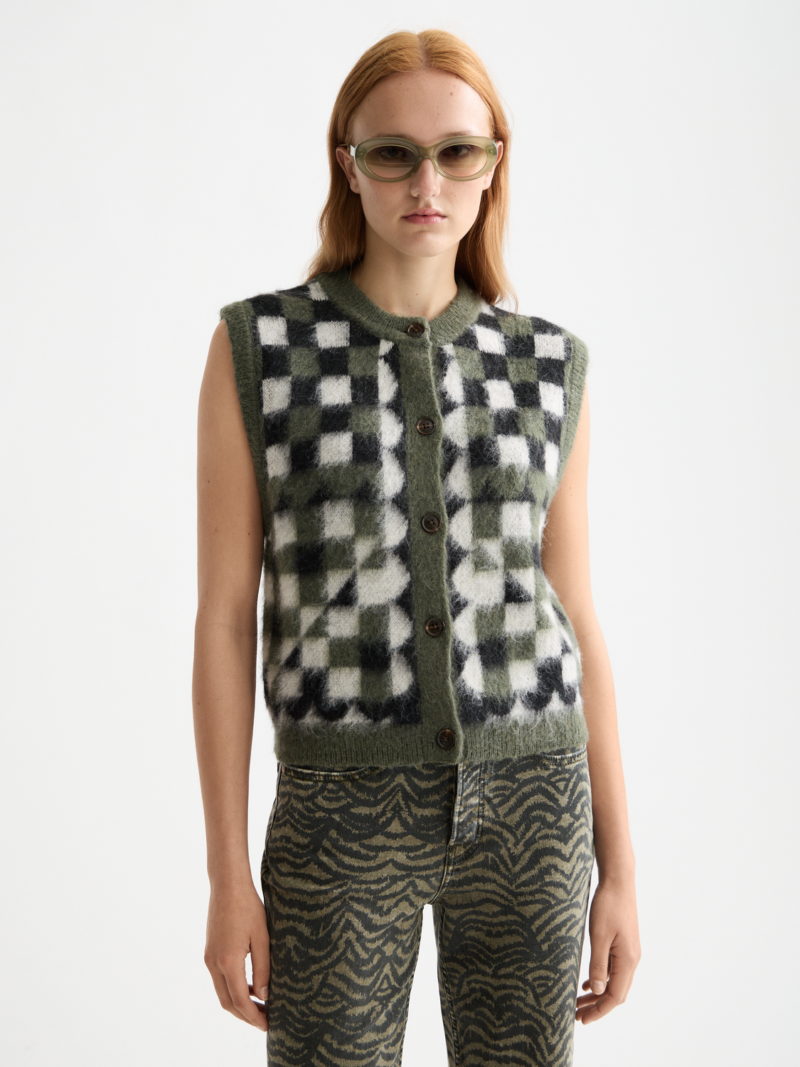 Fuzzy jacquard knitwear spencer by Scotch & Soda featuring a textured pattern and soft, cozy fabric.