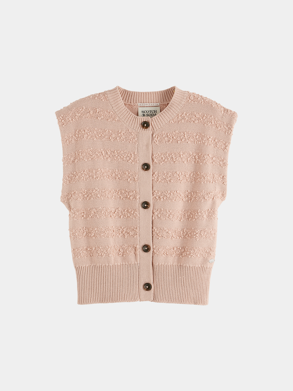 Scotch & Soda boucle stripe spencer knitwear with a textured pattern, featuring horizontal stripe design and a cozy, stylish fit.
