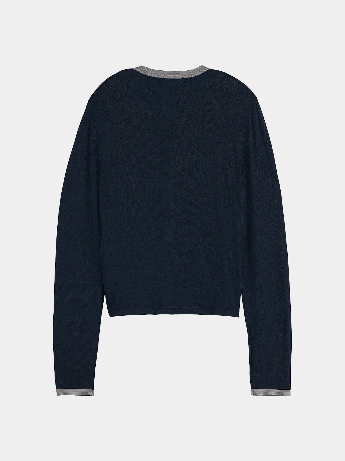 Blue Scotch & Soda crewneck cardigan knitwear shown from the back, featuring a classic ribbed collar and textured knit pattern.
