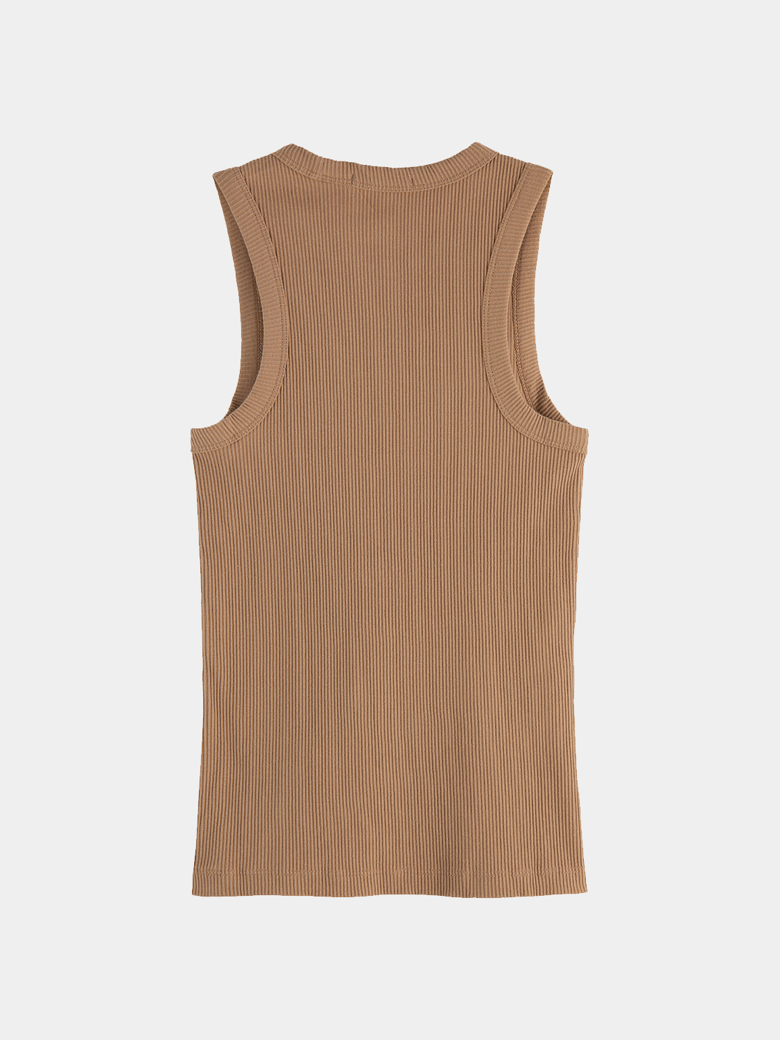 Black ribbed tank top from Scotch & Soda, sleeveless design with a fitted, textured fabric for casual wear.