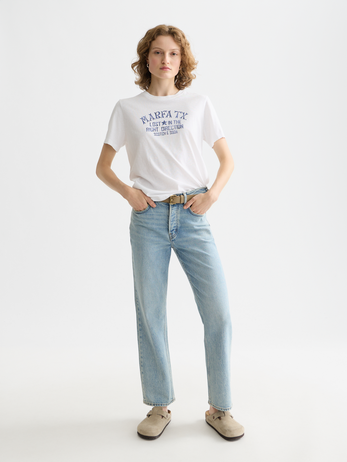 Scarlet graphic t-shirt by Scotch & Soda featuring bold front print, short sleeves, and casual fit.