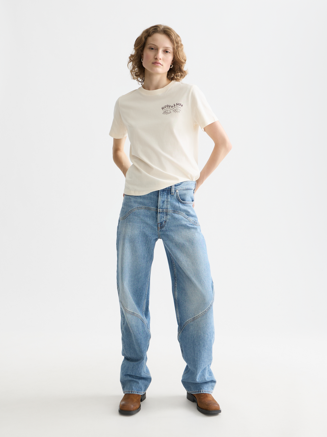Scotch & Soda chest artwork short sleeve t-shirt featuring a graphic design on the front, casual men's fashion tee.
