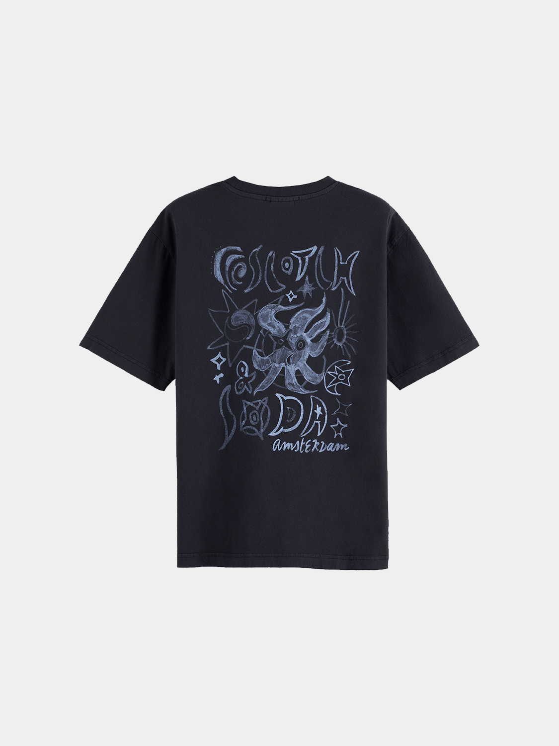 Blue artwork T-shirt by SCOTCH & SODA featuring a vibrant, artistic print on the front, short sleeve crew neck design.