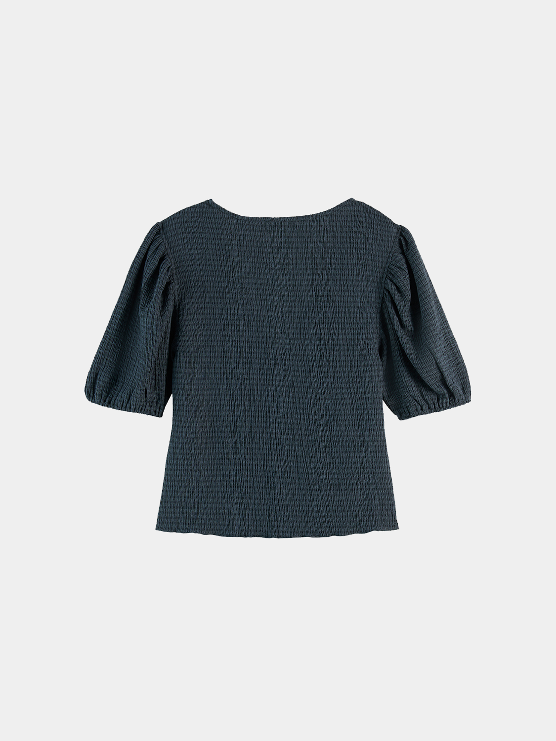 Black Scotch & Soda structured v-neck short sleeve tee with a fitted design, shown laid flat.