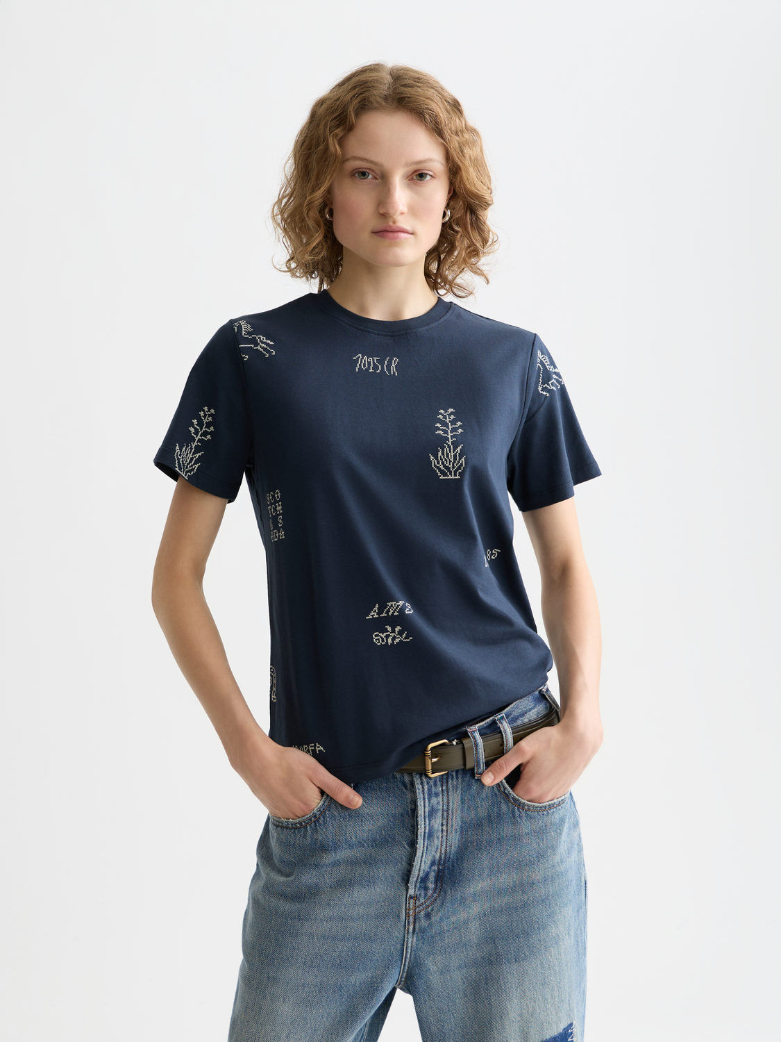 Printed Scotch & SODA short sleeve T-shirt with colorful graphic design, front view showing the stylish casual fit.