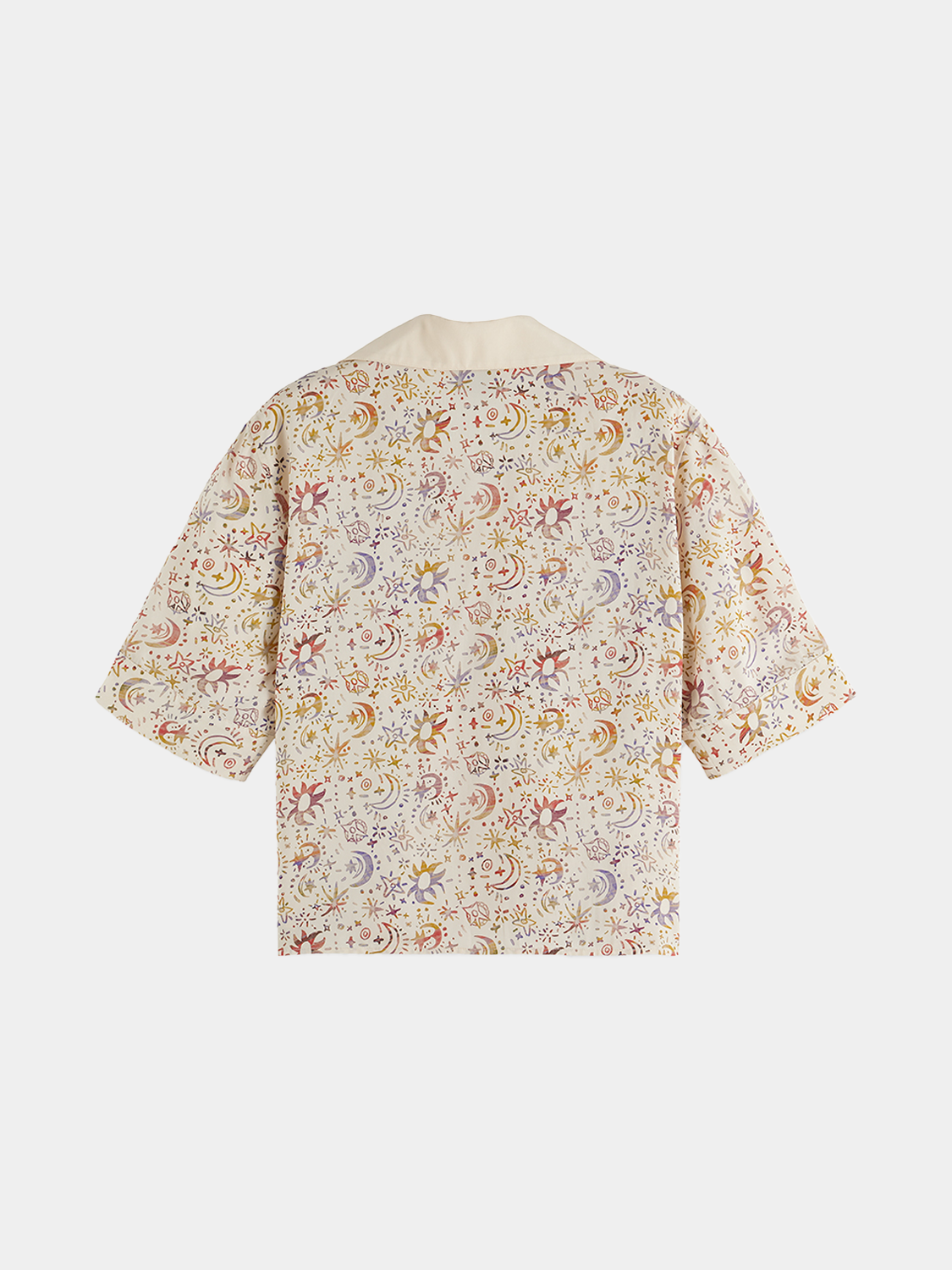 Printed short-sleeve shirt by Scotch & Soda, featuring a vibrant pattern and casual fit, shown from the back in the image.
