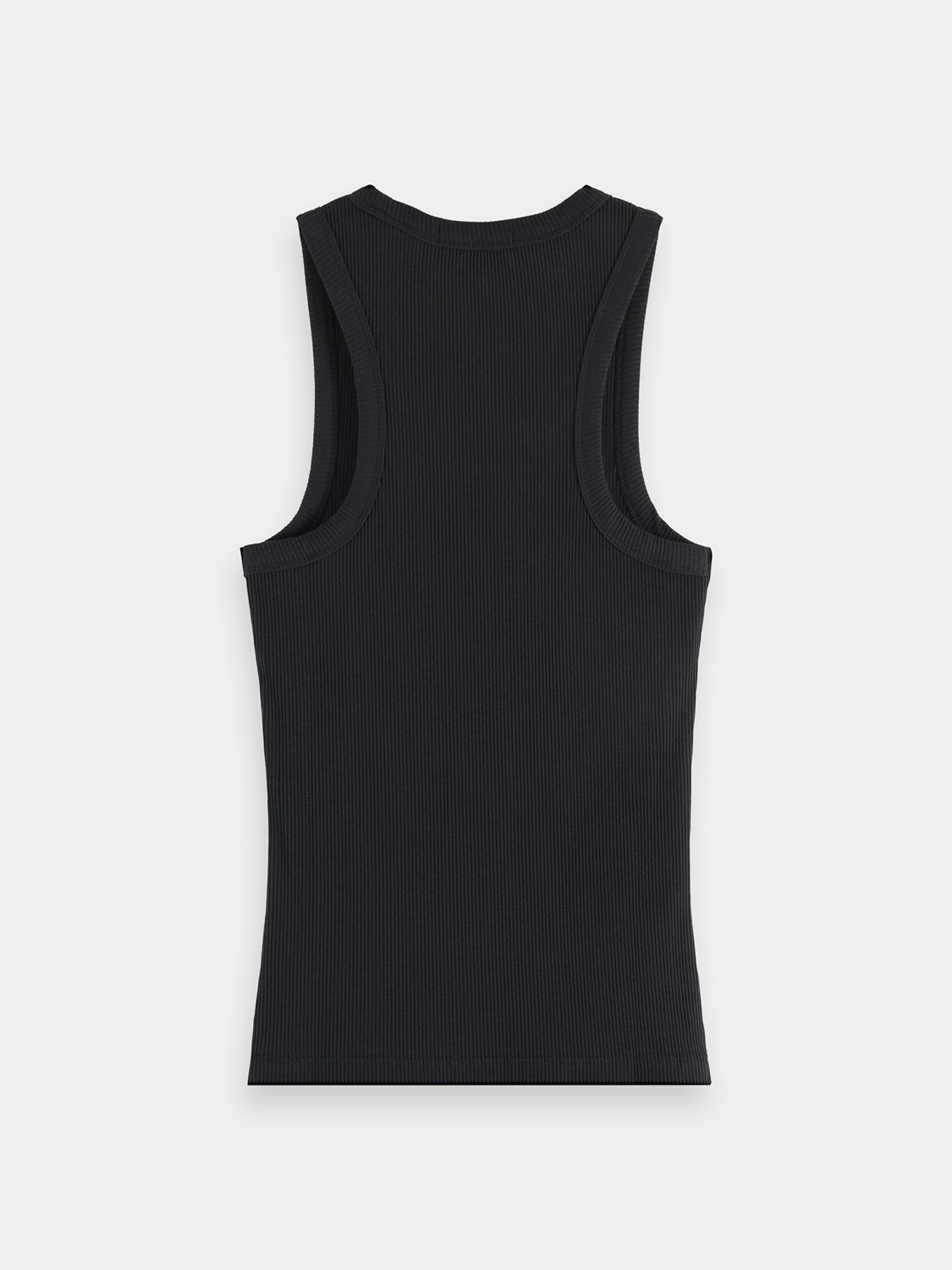 Black ribbed racer tank top from Scotch & Soda, sleeveless design with a fitted fit and ribbed texture.