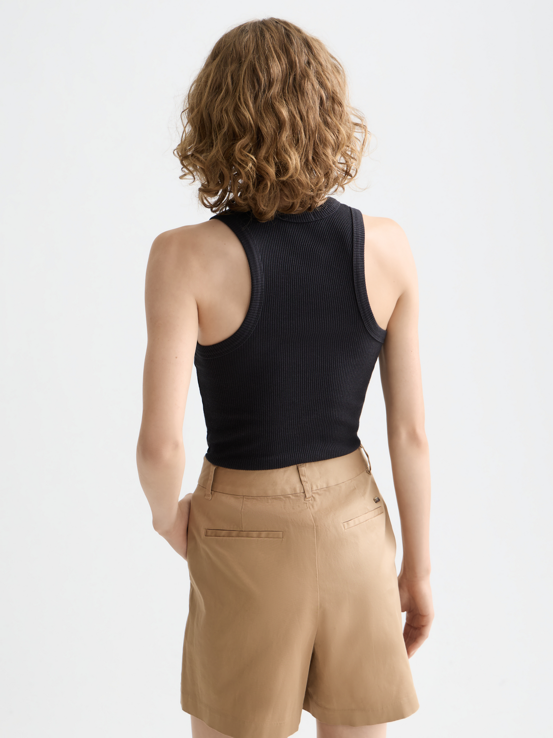 Ribbed racer tank top from Scotch & Soda, featuring a fitted design and sleeveless style, shown from the back.
