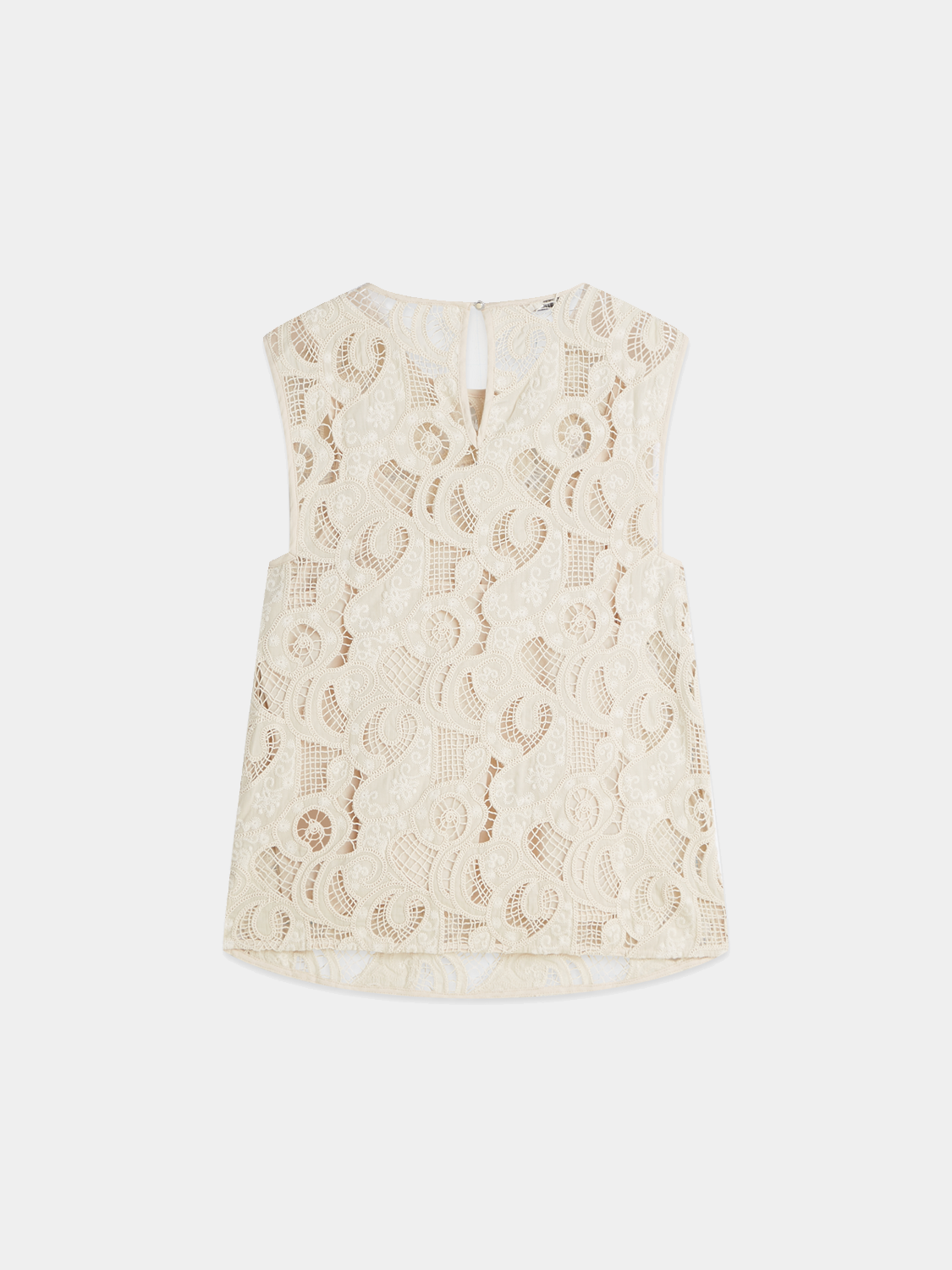 Black woven top with intricate embroidered details by Scotch & Soda, showcasing a stylish, textured design.